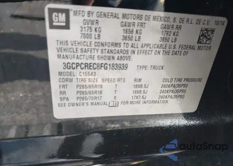 2015 Chevrolet Silverado 1500 2Lt z USA, uszkodzony, nr VIN 3GCPCREC8FG183939